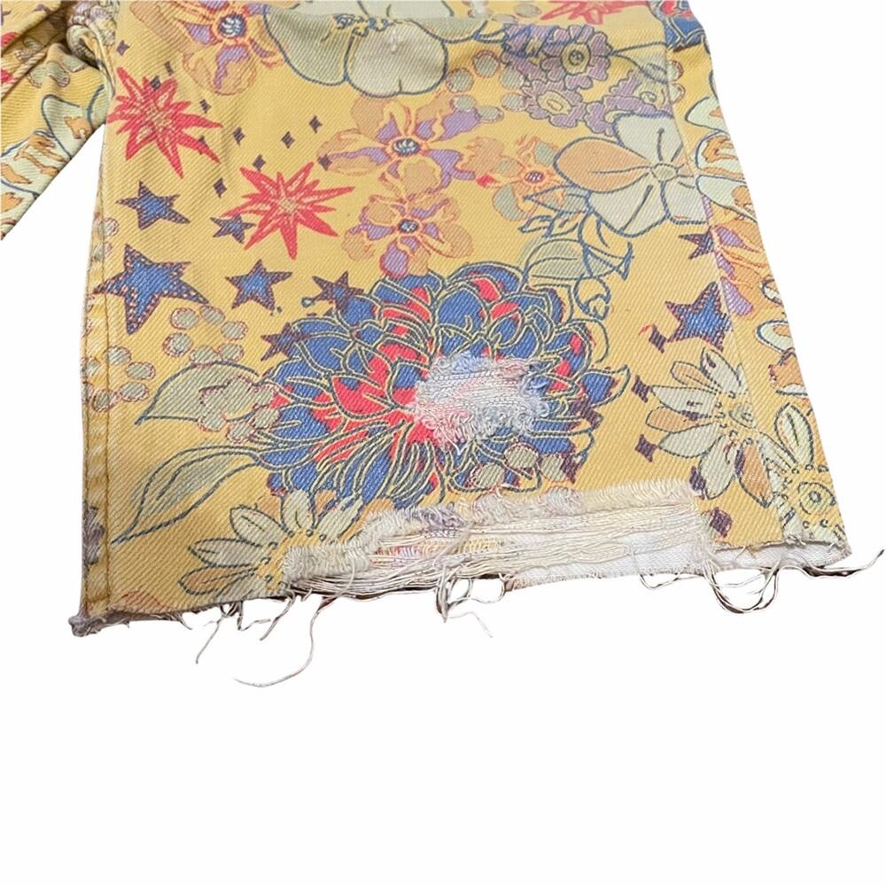 Free People Alani Boho Floral Denim Bermuda Shorts Yellow Banana Size 25 NWT - Picture 5 of 9